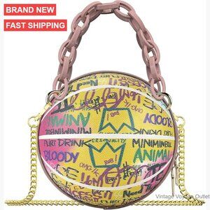 Mini Basketball Shape Vegan Leather Crossbody Bag with Chain Strap